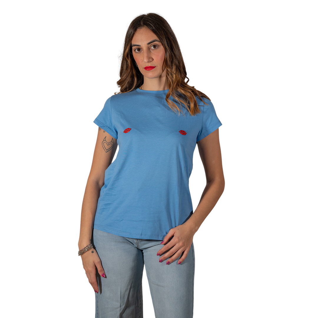 T-SHIRT CON BOCCHE BLUE SKY
