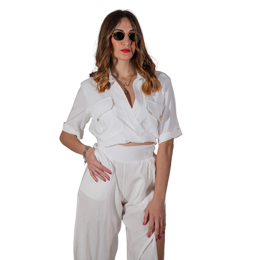 CAMICIA CROP INCROCIO OFF WHITE