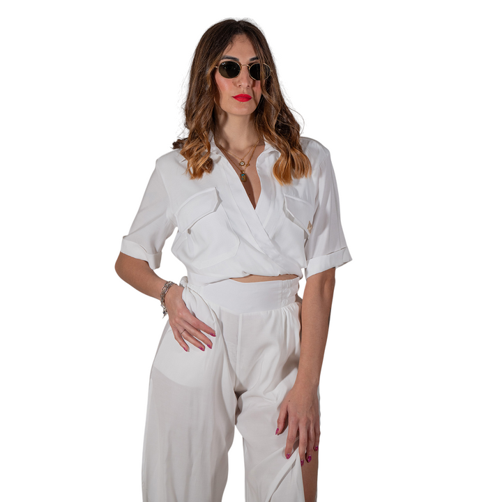 CAMICIA CROP INCROCIO OFF WHITE