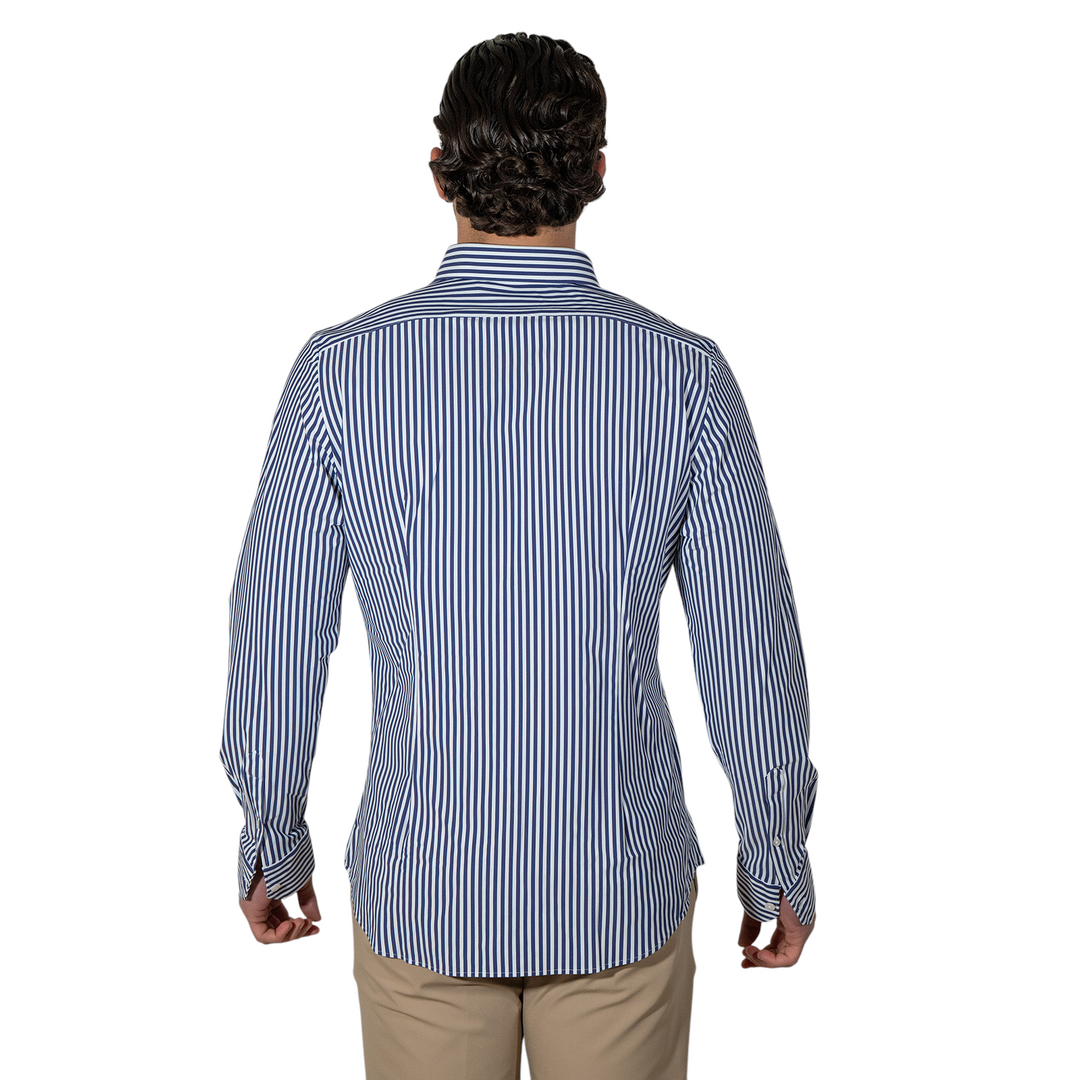 Camicia M/L Collo Francese Rigata Blu NO STIRO