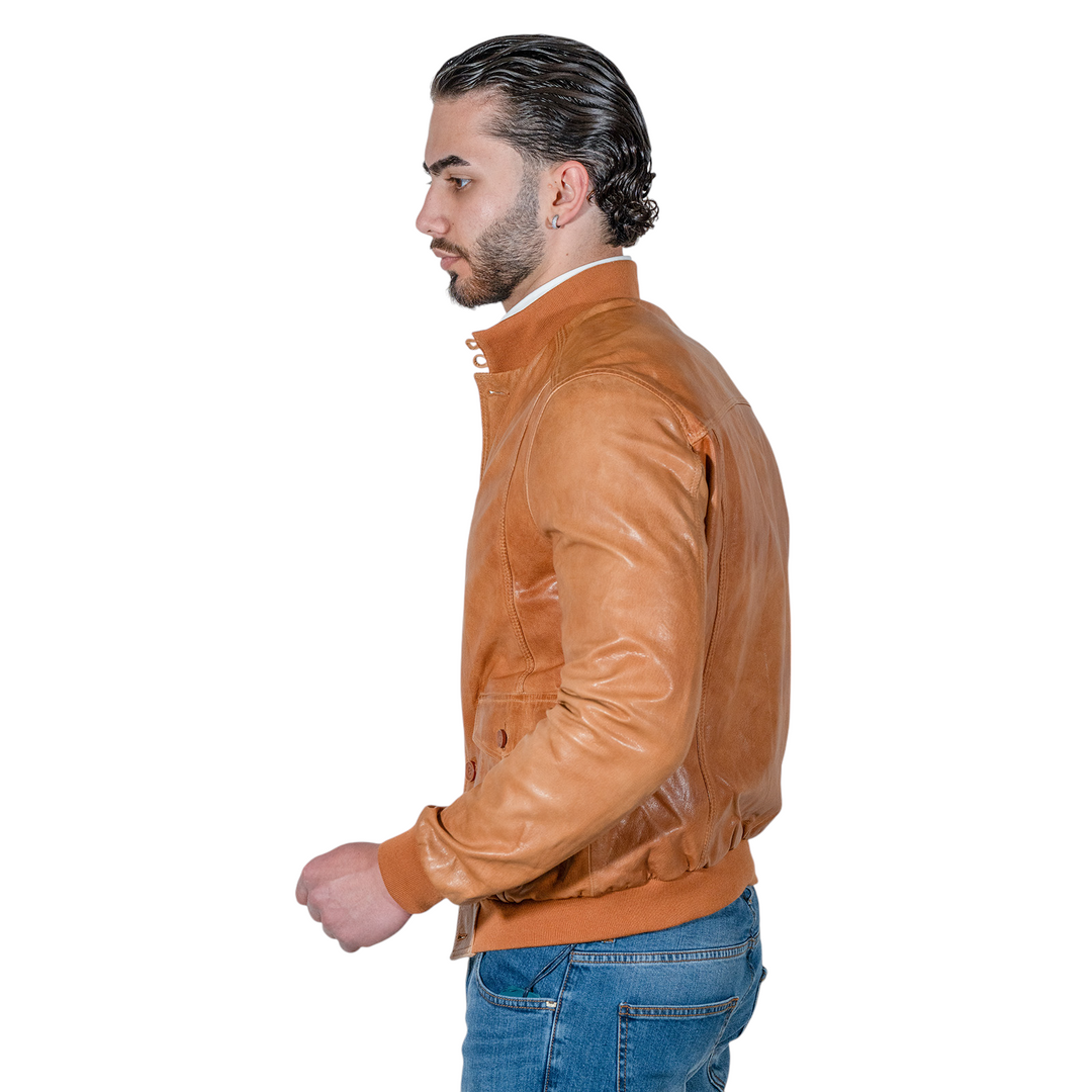 GIUBBINO CON BOTTONI PELLE COGNAC