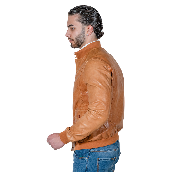 GIUBBINO CON BOTTONI PELLE COGNAC