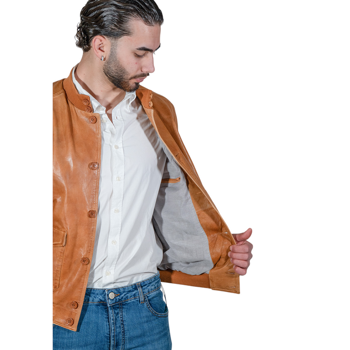 GIUBBINO CON BOTTONI PELLE COGNAC