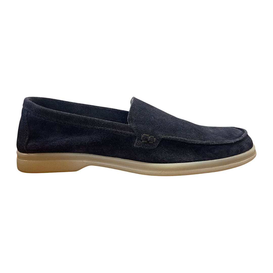 Mocassino Suola Gomma Pelle Scamosciata Blu