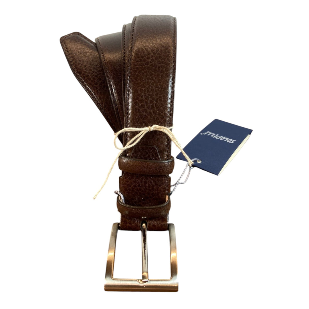 GENUINE BUTTONED BROWN LEATHER BELT