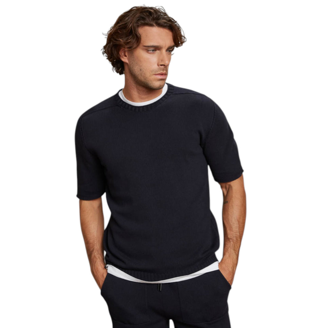 MAGLIA GIROCOLLO M/M TINTO STONE PTO RISO DEEP BLUE