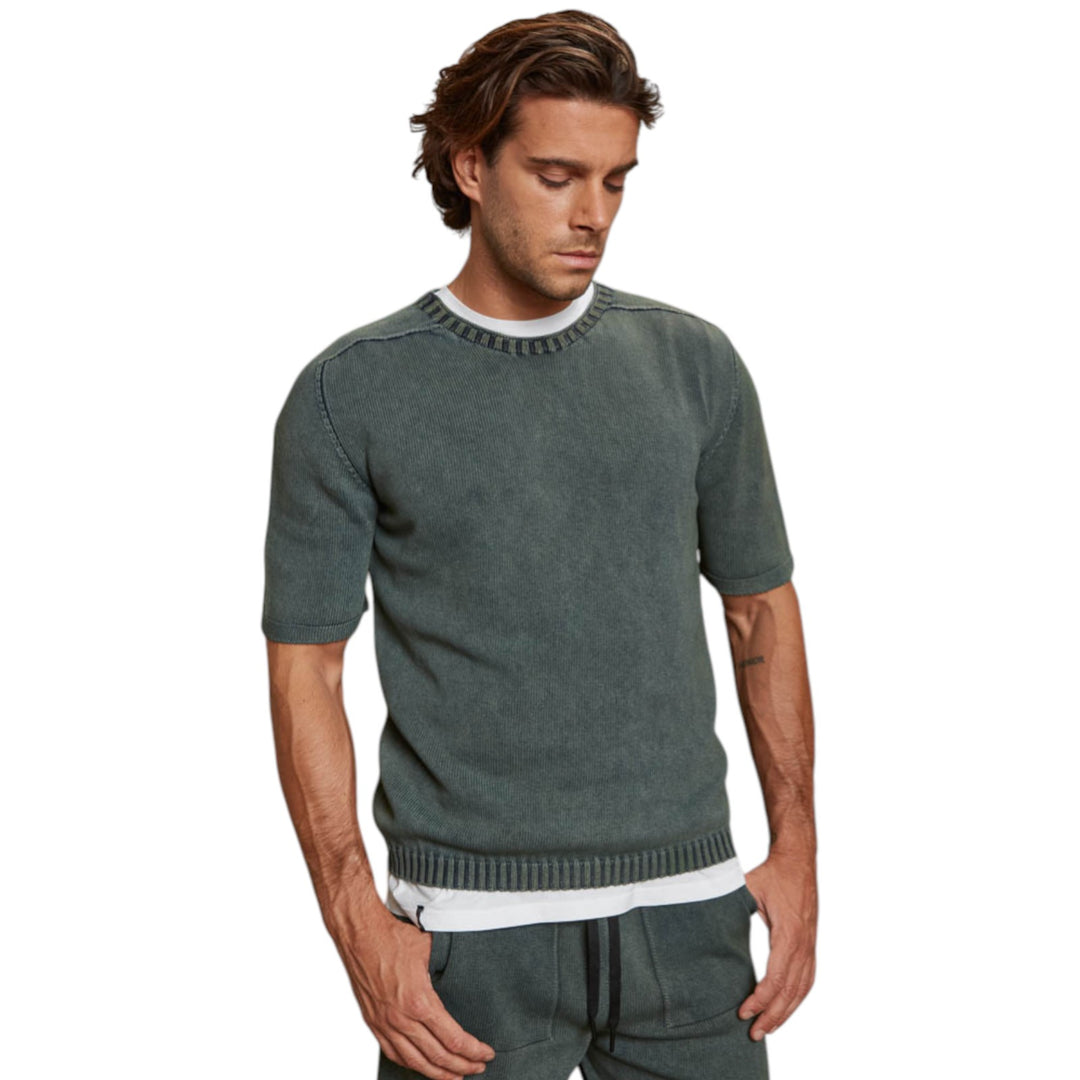 MAGLIA GIROCOLLO M/M TINTO STONE PTO RISO PETROLIO