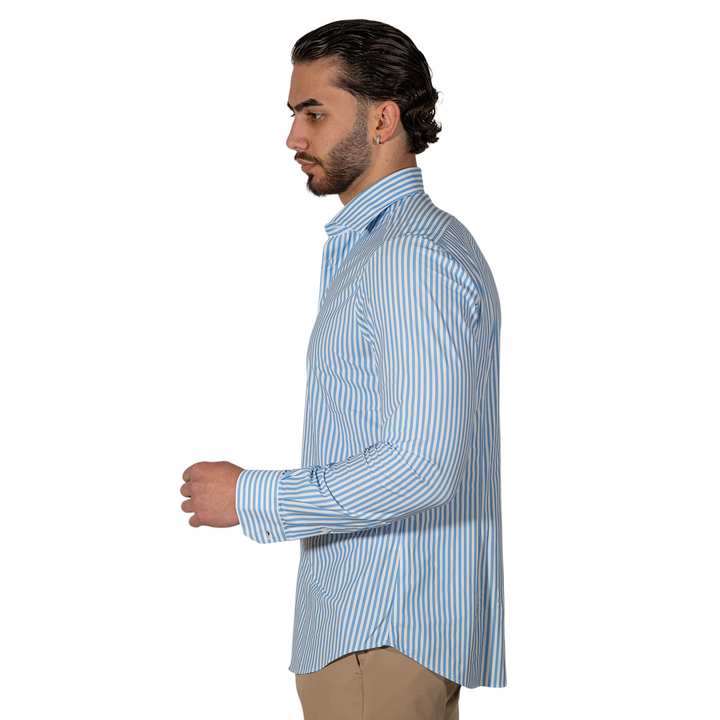 Camicia M/L Collo Francese Rigata Celeste NO STIRO