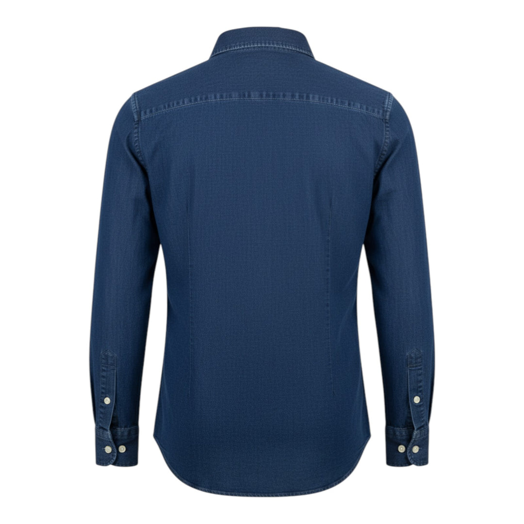 Camicia Denim Manica Lunga Custom Tailor Fit Lino Cotone Blu