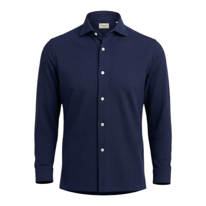Camicia Polo Oxford Manica Lunga Custom Fit Cotone Blu