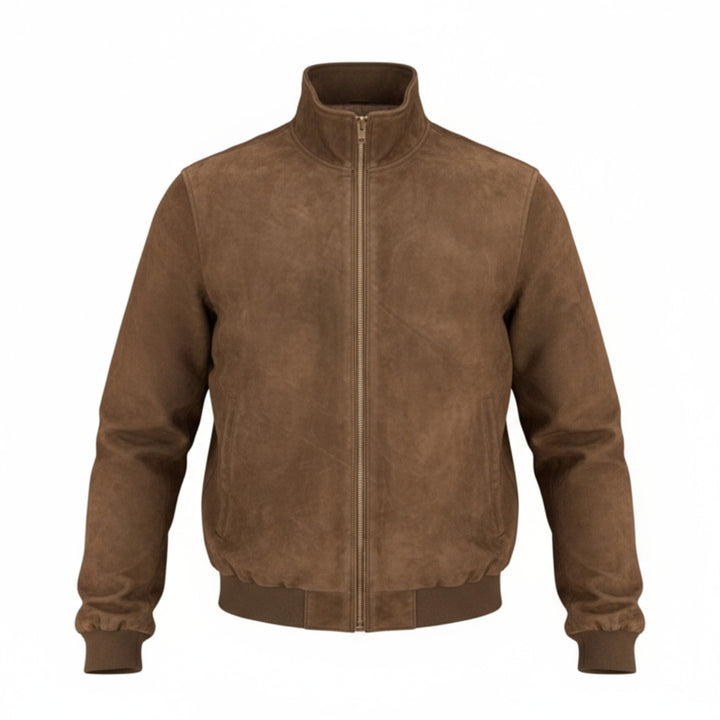 DARK BROWN GENUINE NUBUCK LEATHER ZIP-UP JACKET
