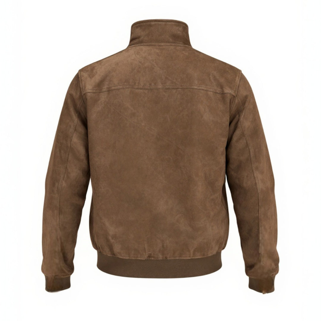 DARK BROWN GENUINE NUBUCK LEATHER ZIP-UP JACKET