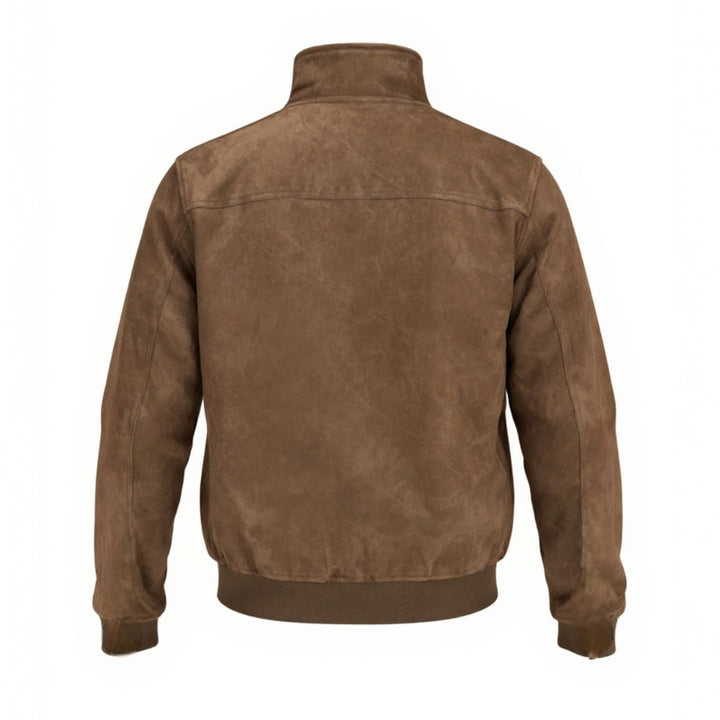 DARK BROWN GENUINE NUBUCK LEATHER ZIP-UP JACKET
