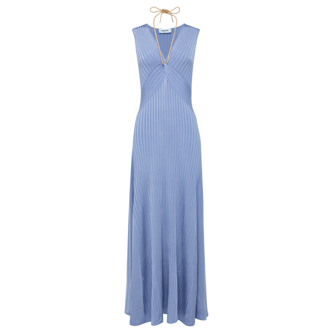 BLUE VISCOSE V-NECK DRESS