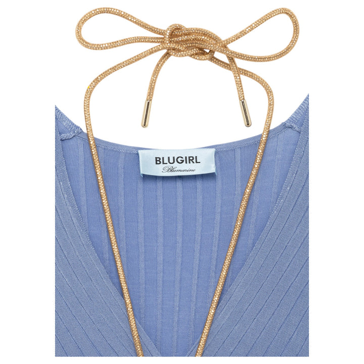 BLUE VISCOSE V-NECK DRESS