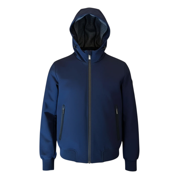 BLUE HOODED TECHNICAL FLEECE BOMBER JACKET