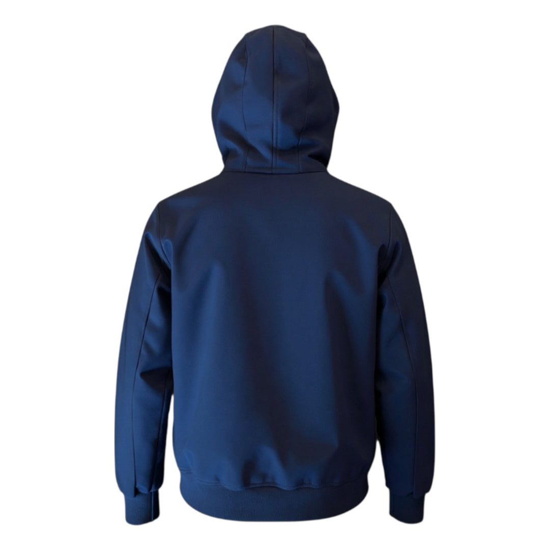 BLUE HOODED TECHNICAL FLEECE BOMBER JACKET
