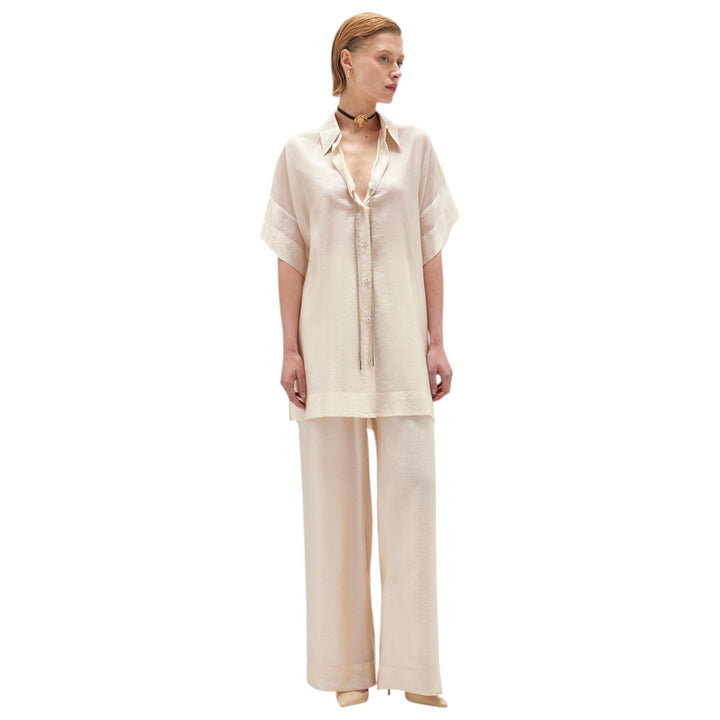 CAMICIA OVER TENCEL BEIGE