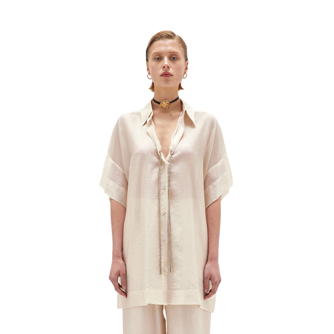 CAMICIA OVER TENCEL BEIGE