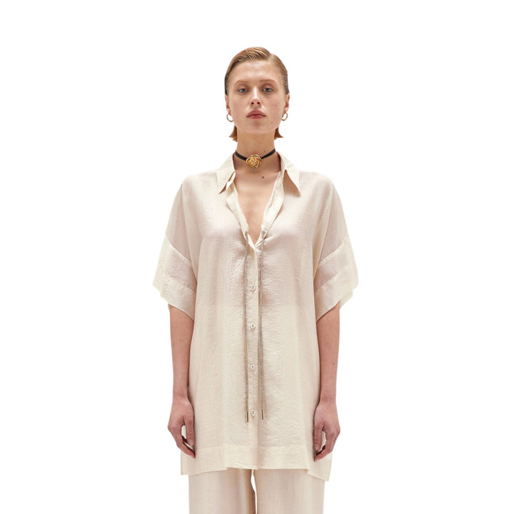 CAMICIA OVER TENCEL BEIGE