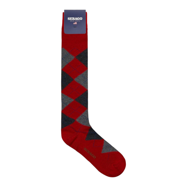 CALZE IN COTONE ROMBI ROSSO-GRIGIO