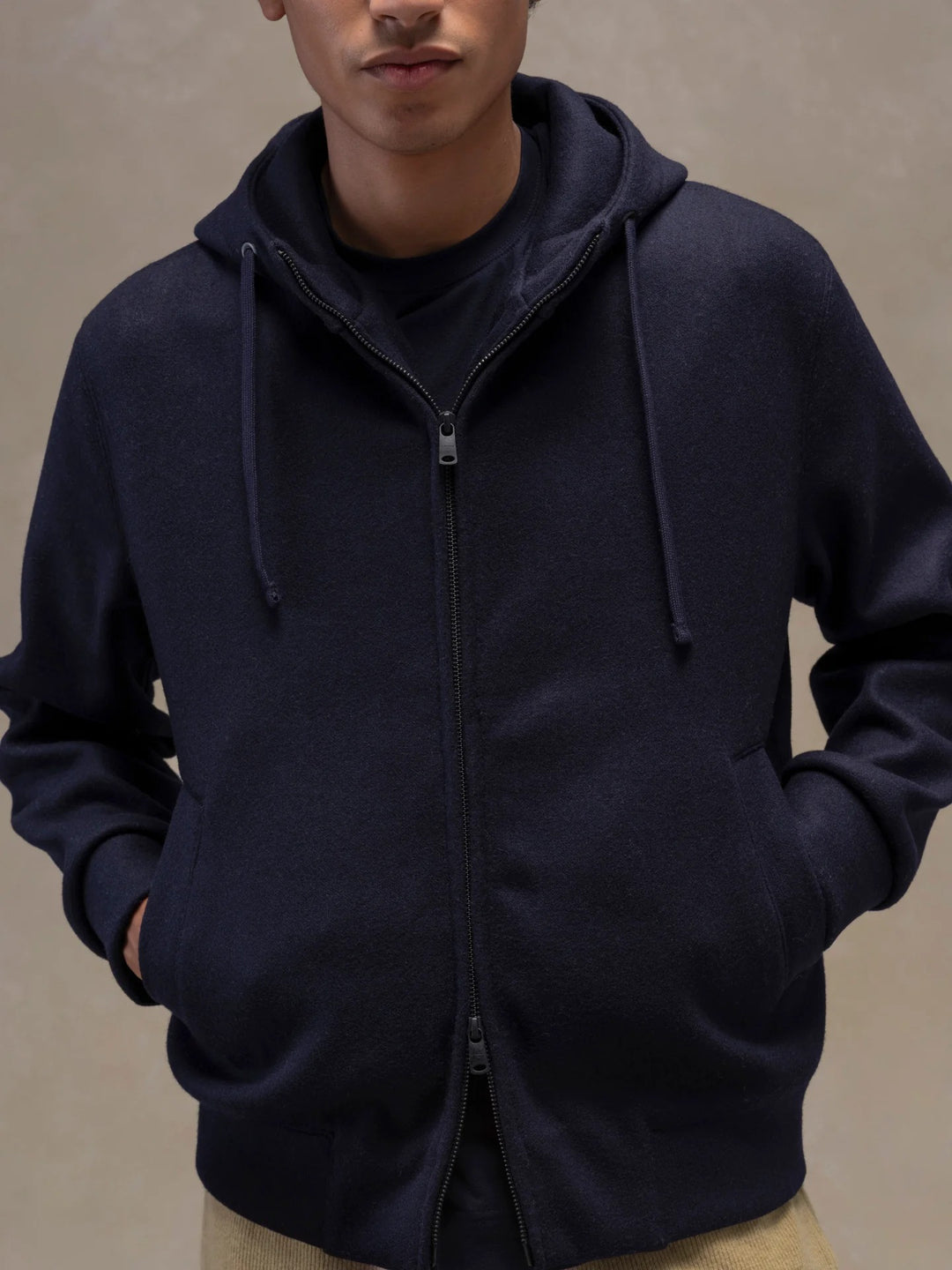 FULL ZIP HOODIE WOOL DARK BLUE