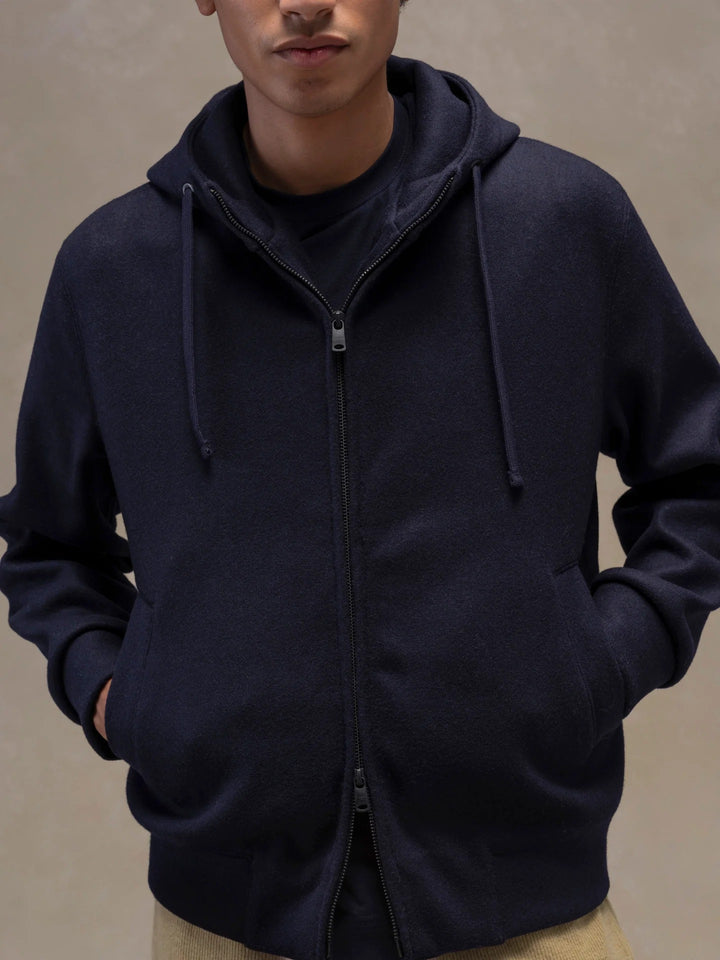 FULL ZIP HOODIE WOOL DARK BLUE