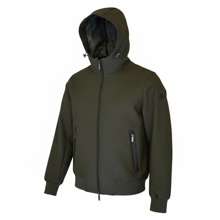 GREEN HOODED TECHNICAL FLEECE BOMBER JACKET