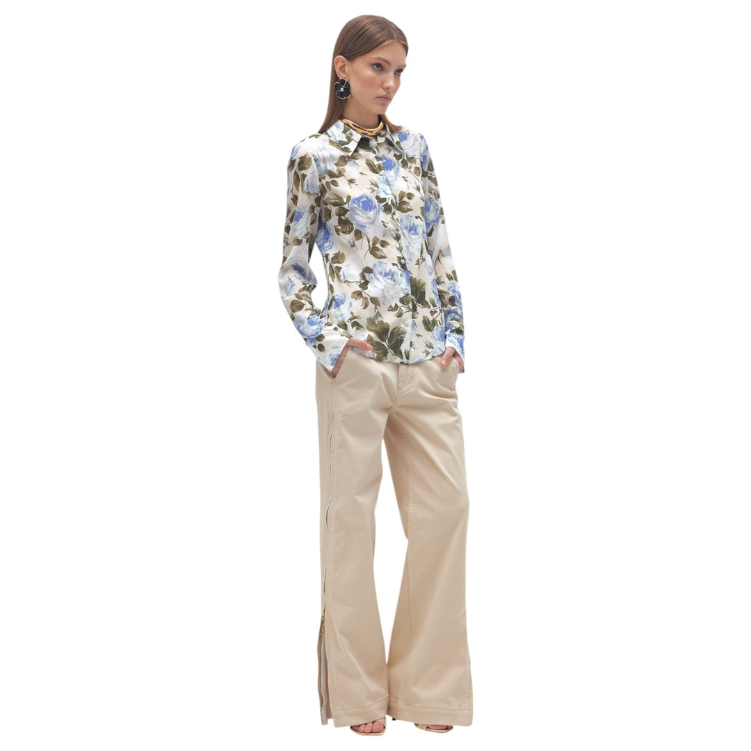 PANTALONE WIDE GABARD. RASO BEIGE