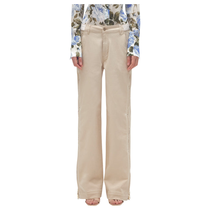 PANTALONE WIDE GABARD. RASO BEIGE