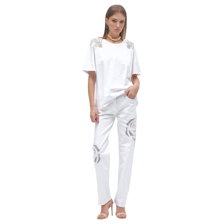 T-SHIRT CON PATCH RICAMATI BIANCO