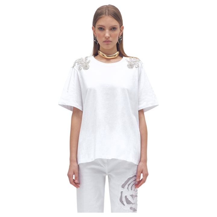T-SHIRT CON PATCH RICAMATI BIANCO