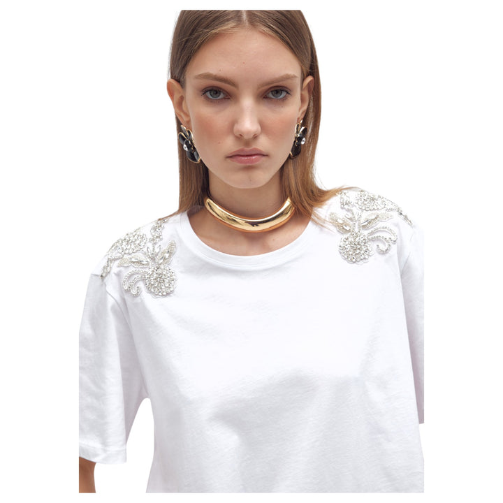 T-SHIRT CON PATCH RICAMATI BIANCO
