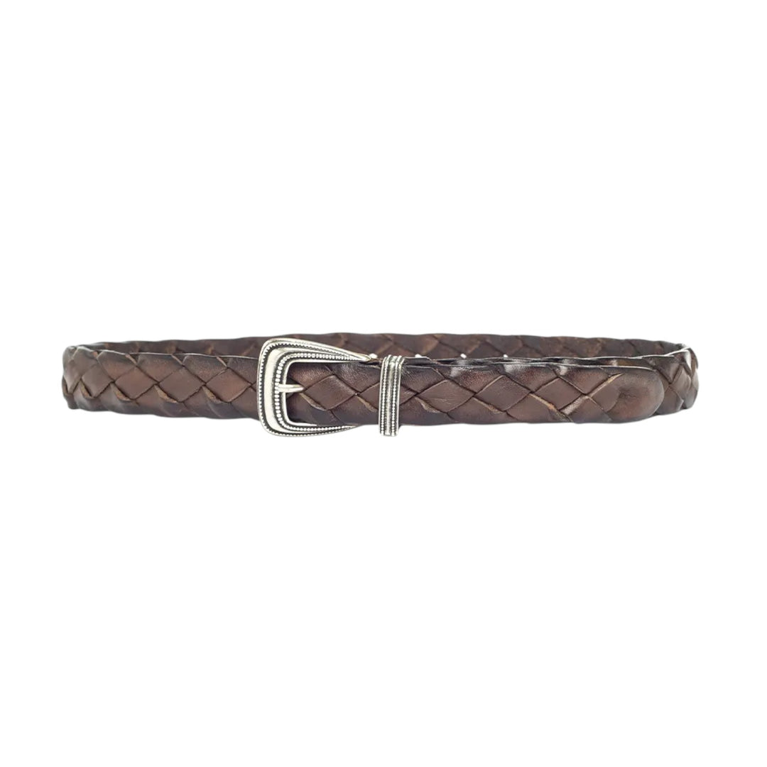 CINTA VERA PELLE TRECCIA MARRONE
